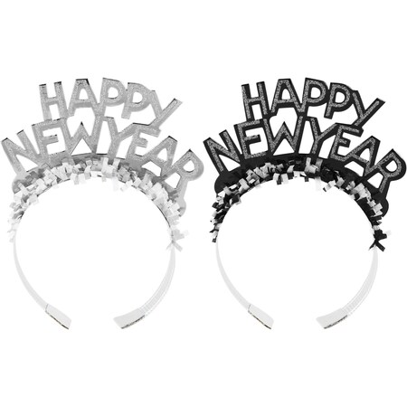 Creative Converting 9" New Year's Eve Black and Silver Foil Glitter Tiaras PK50, 50PK 204020